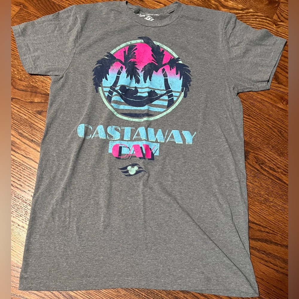 Disney Gray T‑Shirt with Pink & Teal Tropical Graphic